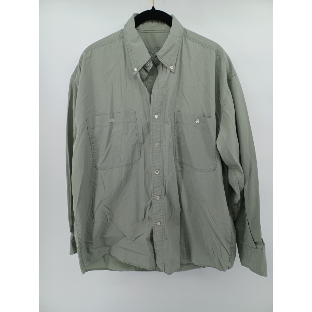 Barry Bricken Men's Button-Down Shirt Long Sleeve Green Medium Pockets Cotton.
